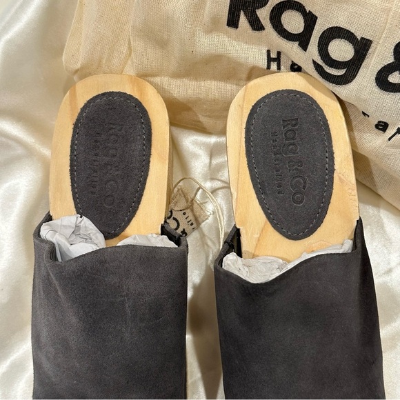Rag And Co Darcie Clogs Suede Wooden Heel Dark Grey Size 7 Boho Chic Indie Fall - Picture 10 of 15